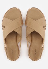 Renee - Beżowe Sandały VICES z Imitacji Zamszu ze Skrzyżowanymi Paskami Fontalla. Okazja: na co dzień. Zapięcie: pasek. Kolor: beżowy. Materiał: zamsz. Wzór: paski. Sezon: lato. Styl: casual, elegancki #7