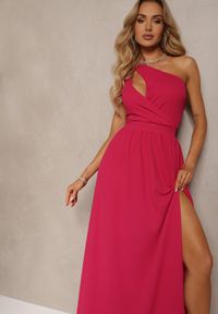 Renee - Różowa Asymetryczna Sukienka Rozkloszowana Maxi Adavia. Kolor: różowy. Materiał: tkanina. Typ sukienki: asymetryczne. Długość: maxi #2
