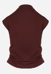 Born2be - Bordowy Marszczony Top z Bawełny i Wiskozy z Półgolfem Zetalia. Kolor: czerwony. Materiał: bawełna, wiskoza. Styl: klasyczny #4
