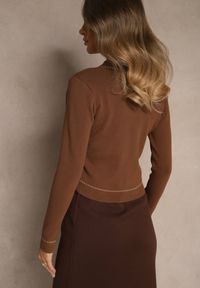 Renee - Brązowy Kardigan Xoc. Kolor: brązowy. Długość rękawa: długi rękaw. Długość: długie. Styl: retro, elegancki #4