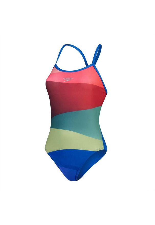 Damski kostium kąpielowy 1-częściowy Speedo. Kolor: wielokolorowy, czerwony, zielony. Wzór: nadruk