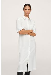 mango - Mango Sukienka Solomun kolor biały midi prosta. Okazja: na co dzień. Kolor: biały. Materiał: włókno. Typ sukienki: proste. Styl: casual. Długość: midi #1