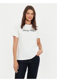 TOMMY HILFIGER - Tommy Hilfiger T-Shirt Script WW0WW43459 Écru Regular Fit. Materiał: bawełna #1