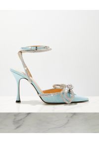 MACH&MACH - Niebieskie sandały z kryształami Double Bow. Zapięcie: pasek. Kolor: niebieski. Obcas: na szpilce