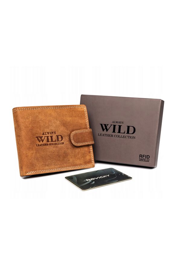 ALWAYS WILD - Portfel męski koniakowy Always Wild N992L-P-CHM-1096 COG. Materiał: skóra, nubuk