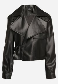 Born2be - Czarna Kurtka Ramoneska z Asymetrycznym Zapięciem na Sprzączkę o Kopertowym Kroju Ivalittes. Okazja: na co dzień. Kolor: czarny. Materiał: jeans. Długość rękawa: długi rękaw. Długość: długie. Styl: casual, elegancki, wizytowy #7