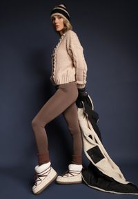 Renee - Beżowy Grubo Pleciony Sweter z Wełną i Bawełną Bavime. Okazja: na co dzień. Kolor: beżowy. Materiał: wełna, bawełna. Styl: casual, elegancki #5