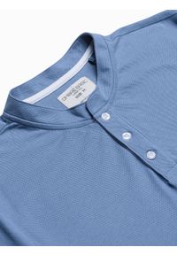 Ombre Clothing - T-shirt męski polo bez kołnierzyka - niebieski V3 S1381 - XXL. Typ kołnierza: polo, bez kołnierzyka. Kolor: niebieski. Materiał: materiał, bawełna #5