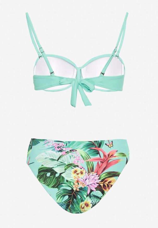 Born2be - Zielono-Niebieskie Bikini Biustonosz z Metalicznymi Ozdobami i Figi w Abstrakcyjny Wzór Ulosilla. Kolor: zielony. Wzór: aplikacja
