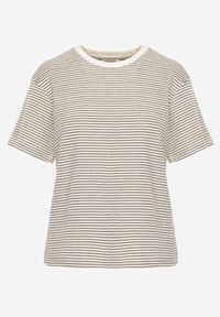 Born2be - Kremowo-Czarny Klasyczny T-shirt z Bawełny o Prostym Kroju Phemeni. Okazja: na co dzień. Kolor: czarny. Materiał: bawełna. Styl: klasyczny #2