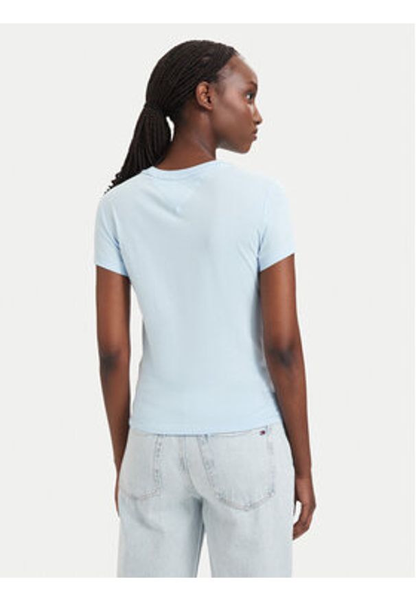 Tommy Jeans T-Shirt Ess Logo DW0DW23479 Niebieski jasny Slim Fit. Kolor: niebieski. Materiał: bawełna