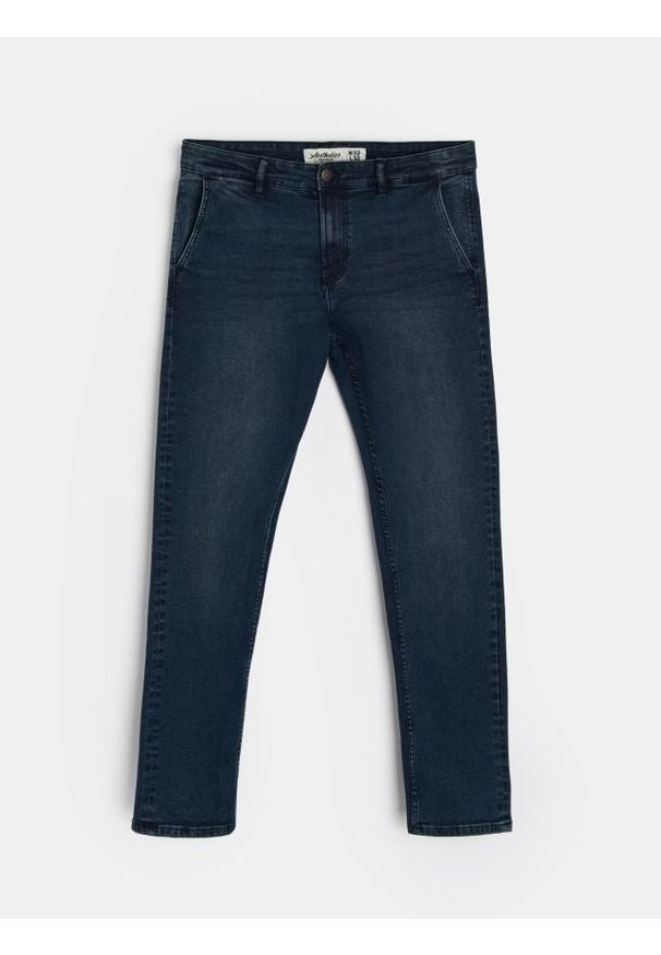 Sinsay - Spodnie jeansowe chino slim fit - niebieski. Kolor: niebieski. Materiał: jeans