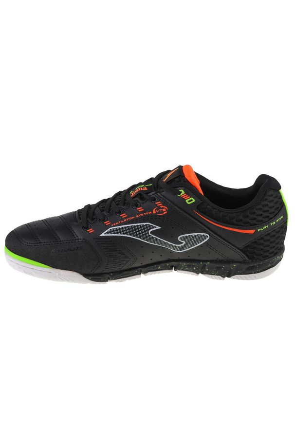 Buty piłkarskie męskie Joma Liga Indoor 2201. Zapięcie: sznurówki. Kolor: czarny. Materiał: materiał, syntetyk, skóra. Szerokość cholewki: normalna. Sport: piłka nożna