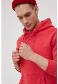 Superdry bluza męska kolor czerwony z kapturem gładka. Typ kołnierza: kaptur. Kolor: czerwony. Materiał: bawełna. Wzór: gładki