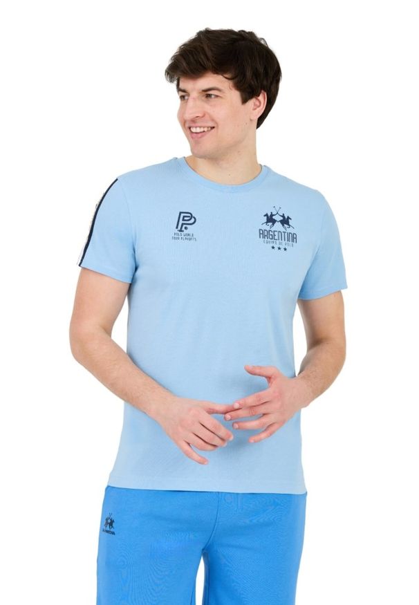 La Martina - LA MARTINA Błękitny męski t-shirt Jersey, Rozmiar M. Kolor: niebieski. Materiał: jersey