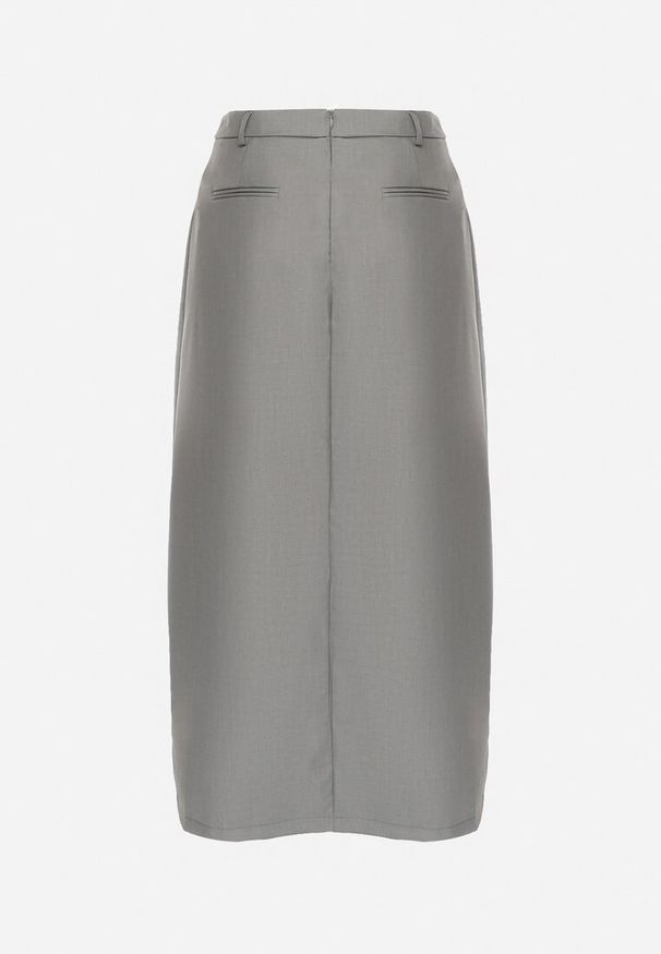 Born2be - Ciemnoszara Kopertowa Spódnica Maxi Asymetryczna z Rozcięciem Arilore. Kolor: szary. Styl: elegancki