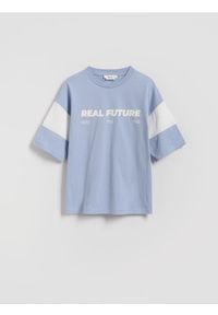Reserved - Bawełniany t-shirt z nadrukiem - jasnoniebieski. Kolor: niebieski. Materiał: bawełna. Wzór: nadruk #1