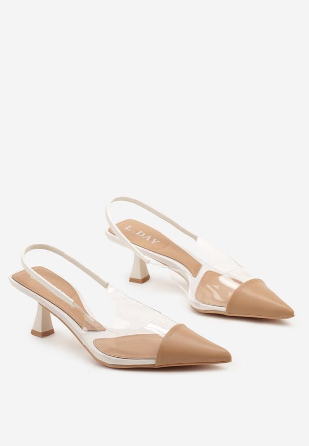 Born2be - Białe Wsuwane Sandały z Ekoskóry na Obcasie Stiletto z Przezroczystą Cholewką Elavia. Okazja: na co dzień. Zapięcie: bez zapięcia. Kolor: biały. Materiał: jeans. Obcas: na obcasie. Styl: casual, klasyczny. Wysokość obcasa: średni