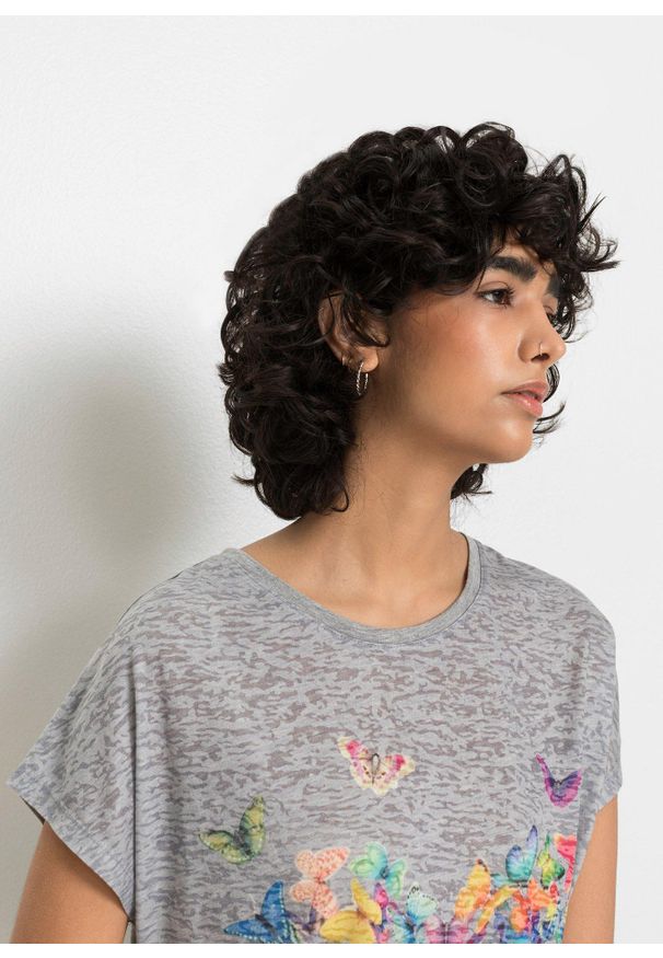 bonprix - Shirt z nadrukiem w motyle. Kolor: szary. Wzór: nadruk