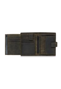 Ochnik - Khaki skórzany portfel męski. Kolor: zielony. Materiał: skóra