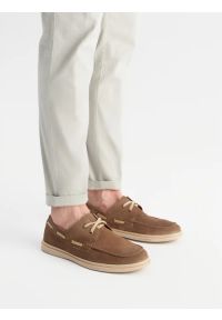 Ryłko - Beżowe półbuty męskie sznurowane. Kolor: beżowy. Materiał: skóra, welur. Styl: street #1