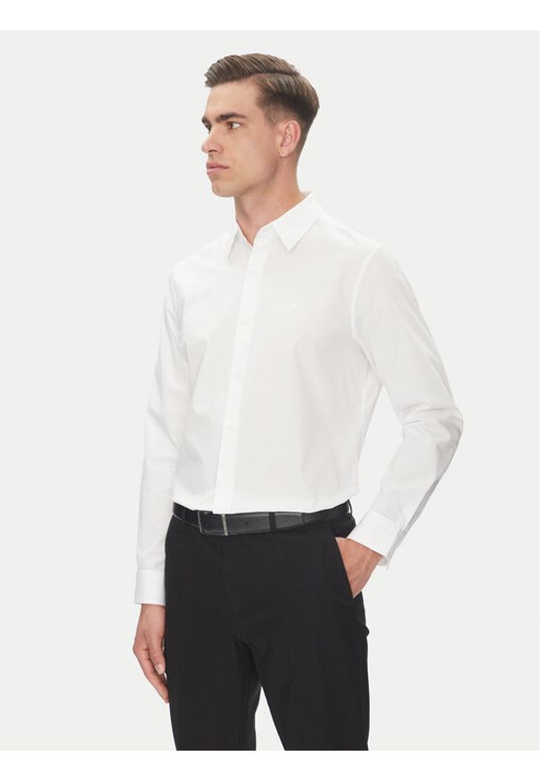 Calvin Klein Koszula LV04LB148G Biały Slim Fit. Kolor: biały. Materiał: bawełna