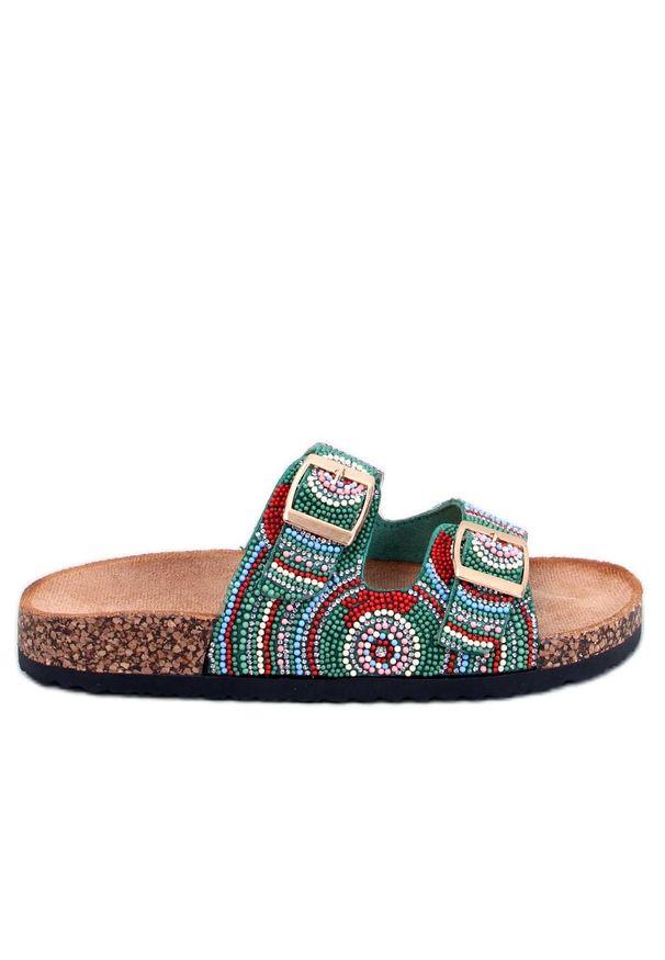 Seastar Klapki korkowe z koralikami Adaora Green zielone. Kolor: zielony. Materiał: zamsz, materiał, tkanina. Styl: wakacyjny