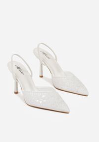 Renee - Białe Szpilki Slingback Zdobione Perełkami i Cekinami Irifera. Okazja: na studniówkę, na co dzień. Zapięcie: bez zapięcia. Kolor: biały. Materiał: satyna, jeans. Wzór: aplikacja. Obcas: na szpilce. Styl: casual, elegancki #6