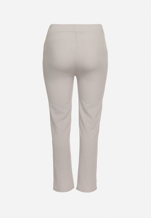 Born2be - Szare Spodnie Materiałowe z Gumką w Pasie i Troczkiem z Kieszeniami Hevissa. Okazja: na spotkanie biznesowe, na co dzień. Kolor: szary. Materiał: materiał. Styl: elegancki, casual, biznesowy