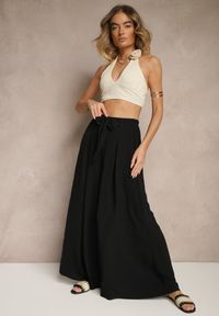 Renee - Czarne Spodnie z Bawełną o Szerokim Kroju High Waist z Paskiem Iveleldi. Stan: podwyższony. Kolor: czarny. Materiał: bawełna. Styl: elegancki #5