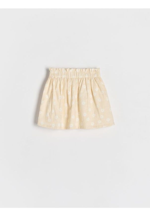 Reserved - Bawełniana spódnica w kwiaty - kremowy. Kolor: kremowy. Materiał: bawełna. Wzór: kwiaty