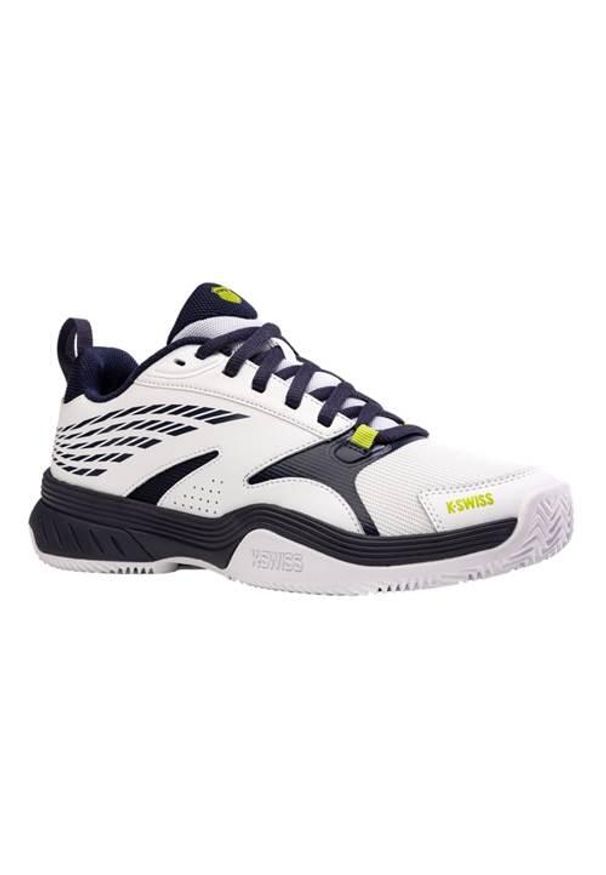 Buty do tenisa męskie K-Swiss Speedex Hb Clay. Zapięcie: sznurówki. Kolor: biały, niebieski, wielokolorowy. Materiał: materiał, tkanina, syntetyk. Szerokość cholewki: normalna. Sport: tenis