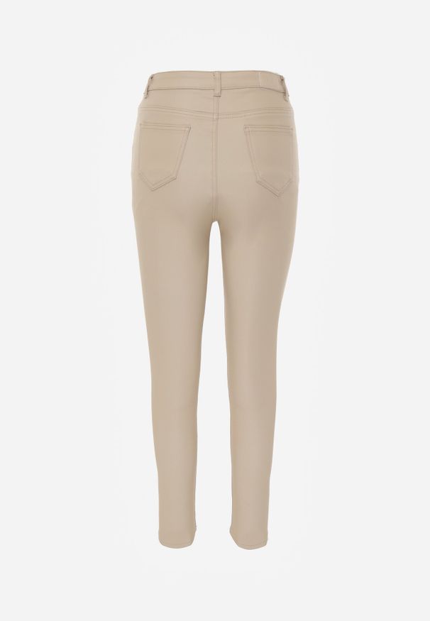 Born2be - Beżowe Modelujące Spodnie Skinny z Kieszeniami Envoi. Okazja: na co dzień. Kolor: beżowy. Materiał: skóra. Styl: elegancki, casual