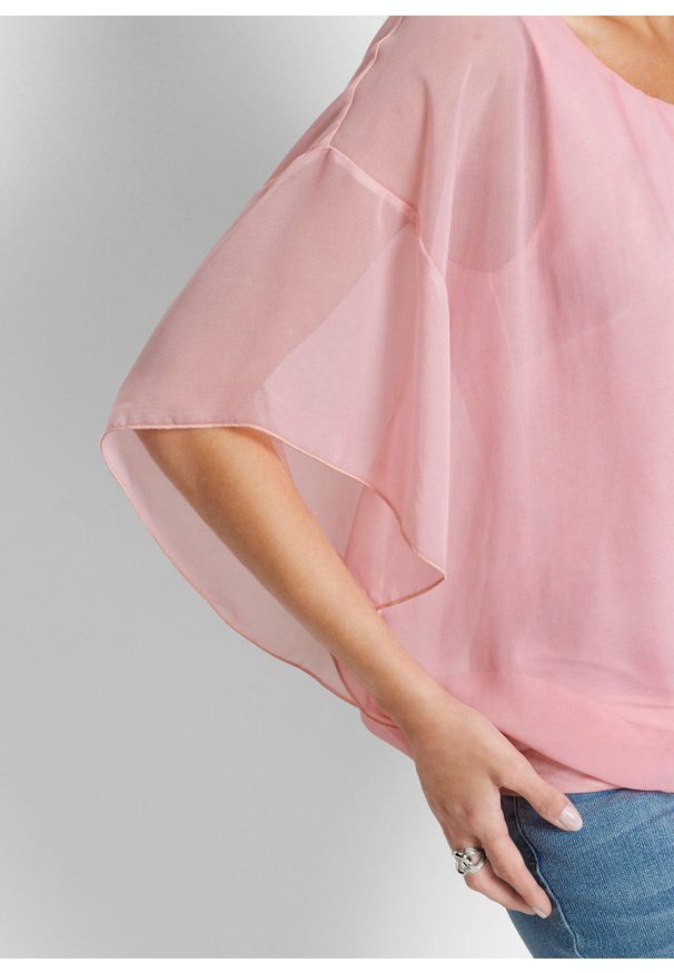 bonprix - Bluzka szyfonowa z topem. Kolor: różowy. Materiał: szyfon