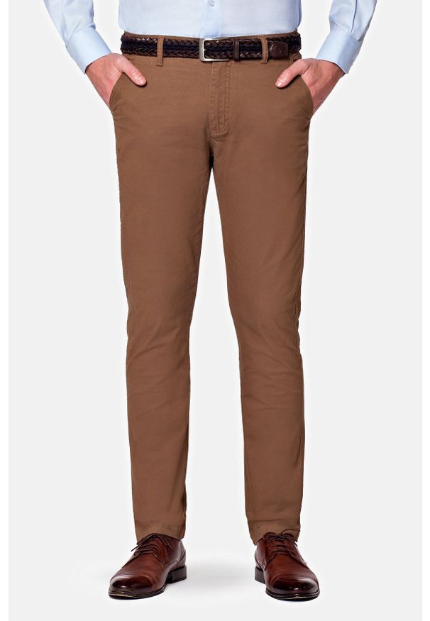 Lancerto - Spodnie Beżowe Chino Paul. Okazja: na co dzień. Kolor: beżowy. Materiał: materiał, elastan, bawełna, tkanina. Wzór: kolorowy. Styl: casual