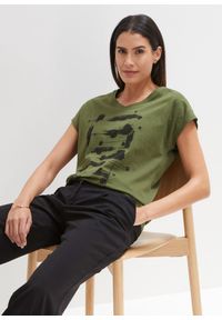 bonprix - T-shirt. Kolor: zielony. Wzór: nadruk. Styl: elegancki #1