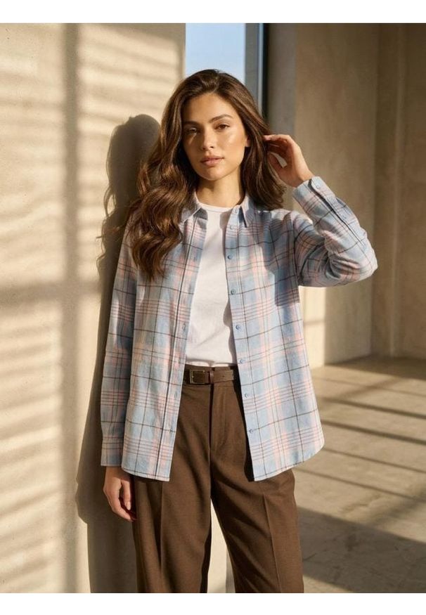 Sinsay - Flanelowa koszula w kratę - różowy. Kolor: różowy