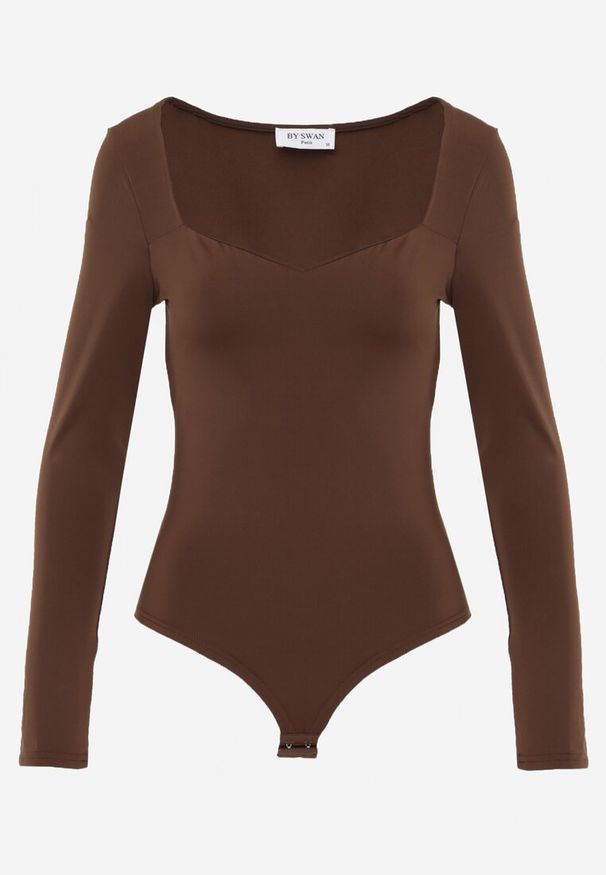 Renee - Brązowe Body z Kwadratowym Dekoltem Macotte. Typ kołnierza: dekolt kwadratowy. Kolor: brązowy. Materiał: jeans, materiał, wiskoza, skóra. Długość rękawa: długi rękaw. Długość: długie. Styl: elegancki
