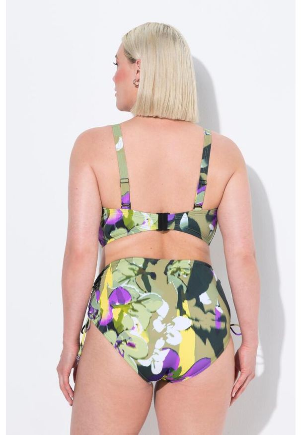 ULLA POPKEN - Damskie Bikini kwiaty regulowane ramiączka marszczenie wysoki stan. Stan: podwyższony. Kolekcja: plus size. Kolor: zielony. Materiał: poliester, elastan, poliamid, materiał. Wzór: kwiaty