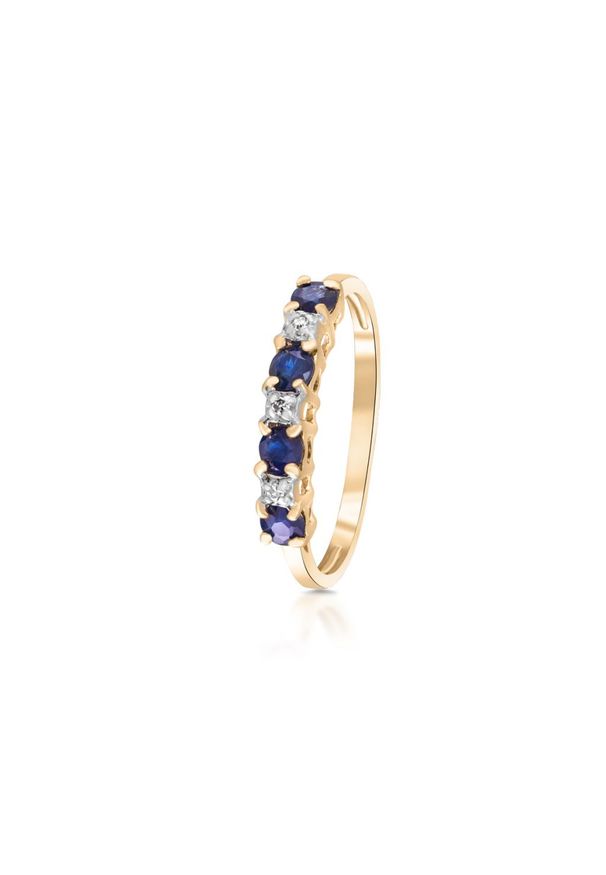 W.KRUK Pierścionek Złoty - złoto 585, Diament 0,015ct,szafir - ZHH/PB+20. Materiał: złote. Kolor: złoty. Wzór: aplikacja. Kamień szlachetny: szafir, diament
