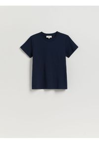 Reserved - Bawełniany t-shirt - granatowy. Kolor: niebieski. Materiał: bawełna