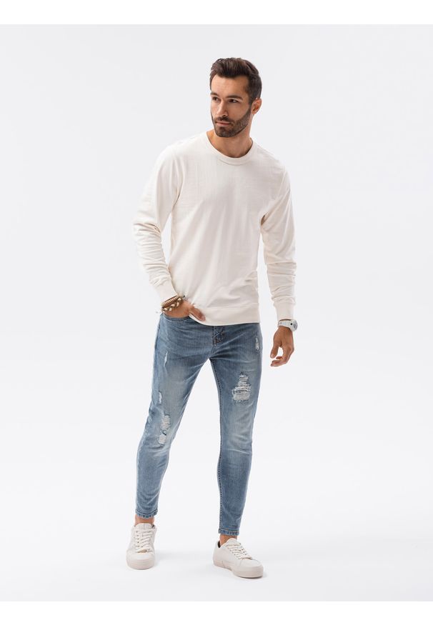 Ombre Clothing - Bluza męska bez kaptura B1153 - kremowa - XXL. Typ kołnierza: bez kaptura. Kolor: kremowy. Materiał: bawełna, jeans, poliester. Styl: klasyczny, elegancki