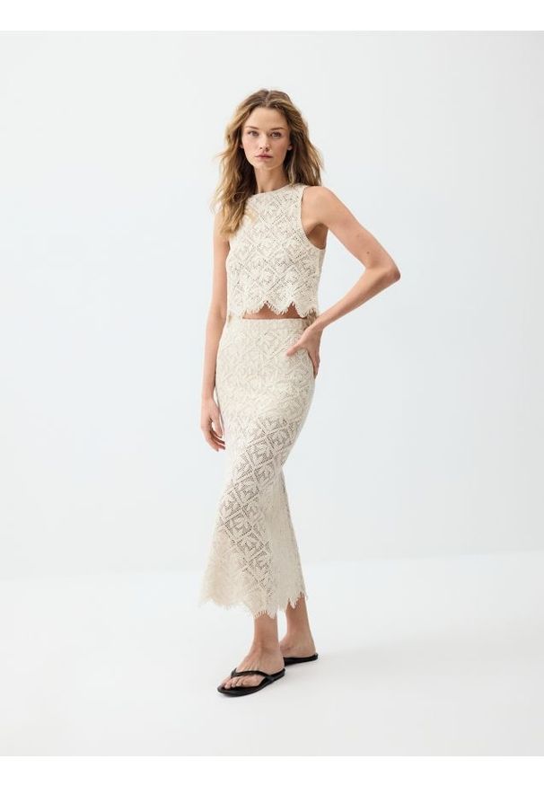 Reserved - Spódnica plażowa - beżowy. Okazja: na plażę. Kolor: beżowy. Materiał: bawełna, tkanina