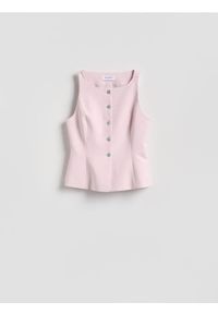 Reserved - Taliowana kamizelka garniturowa - pastelowy róż. Kolor: różowy. Materiał: tkanina. Wzór: gładki