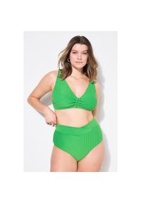 ULLA POPKEN - Damskie Figi bikini wysoki stan paski frotte pasek w kopertowym stylu. Stan: podwyższony. Kolekcja: plus size. Kolor: zielony. Materiał: elastan, poliester, materiał. Wzór: paski