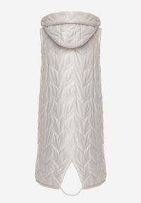 Born2be - Jasnoszara Przejściowa Kamizelka Pikowana o Długim Kroju z Kapturem i Naszywką Harmaste. Okazja: na co dzień. Typ kołnierza: kaptur. Kolor: szary. Materiał: jeans. Długość: długie. Wzór: aplikacja. Styl: casual #7