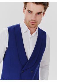 Pako Lorente - PAKO LORENTE – Granatowa dwurzędowa kamizelka męska. Kolor: niebieski. Materiał: wełna, elastan. Wzór: gładki #7