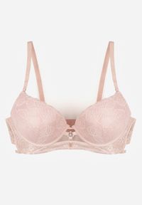 Renee - Różowy Koronkowy Biustonosz w Klasycznym Stylu z Aplikacją Galinassa. Kolor: różowy. Materiał: koronka. Wzór: aplikacja #5