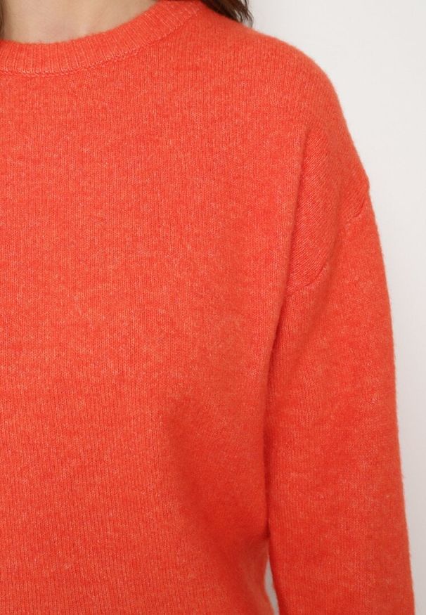 Born2be - Pomarańczowy Sweter z Domieszką Wełny Parizia. Okazja: na co dzień. Kolor: pomarańczowy. Materiał: wełna. Długość: długie. Styl: klasyczny, elegancki, casual