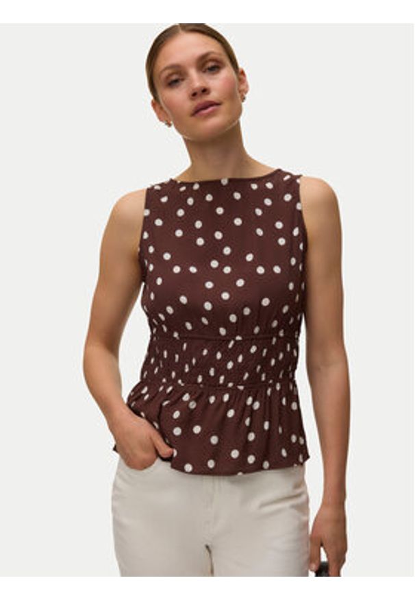 Vero Moda Bluzka Elisa 10347963 Brązowy ciemny Loose Fit. Kolor: brązowy. Materiał: wiskoza